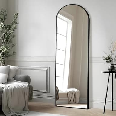 Full Length Mirror, 55x15''Arched Wall Mirror for Bedroom, Long Black Standing Floor Mirror, Full Body Tempered Glass Vanity Mirror with Aluminum Frame for Entryway, Living Room, Bathroom Décor - Image 2