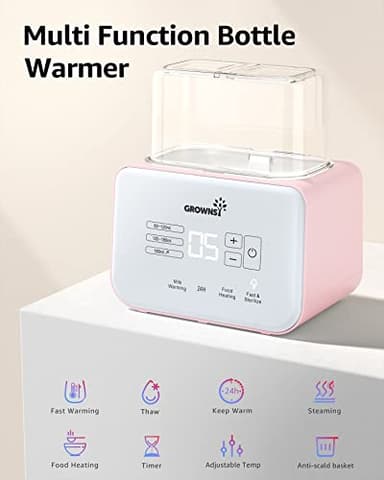 Baby Bottle Warmer, Gronwsy 8-in-1 Fast Milk Warmer with Timer Breastmilk or Formula, Fits 2 Bottles, Accurate Temperature Control, with Defrost, Sterili-zing, Keep, Heat Baby Food Jars Function - Image 2