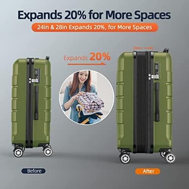 SHOWKOO Luggage Sets Expandable PC+ABS Durable Suitcase Double Wheels TSA Lock Olive Green 3pcs - Image 7