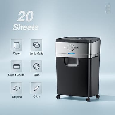 BONSEN Paper Shredder, 20-Sheet 60 Mins Nonstop Heavy Duty Paper Shredder for Office, 60dB Ultra Quiet Cross-Cut Shredder with 6.6 Gals Basket, Anti-Jam CD and Credit Shredder for Home Office (S3104) - Image 2