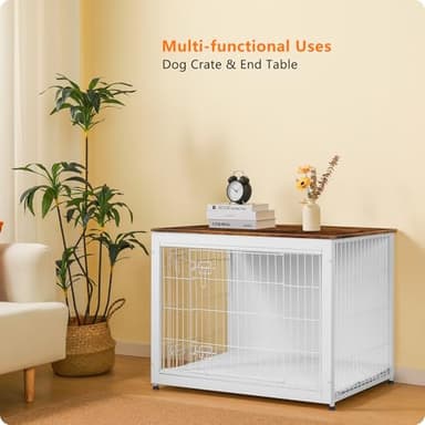 DWANTON Dog Crate Furniture with Cushion, Wooden Kennel Table with Double Doors, Indoor Dog House, Large Size, 38.5" L, White+Rustic Brown - Image 7