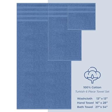 American Soft Linen Luxury 6 Piece Towel Set, 2 Bath Towels 2 Hand Towel 2 Washcloths, 600 GSM 100% Cotton Turkish Towels for Bathroom, Electric Blue Towel Sets - Image 4