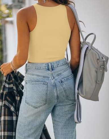 REORIA Women's Sexy Sleeveless High Neck Crop Tank Top Racerback Double Lined Cute Basic Cropped Tops 2025 Going Out Shirts Honeybee Small - Image 3