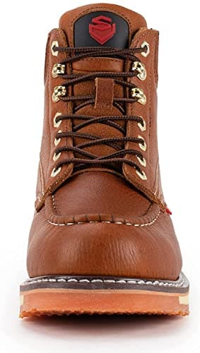 SUREWAY 6” Mens Heavy Duty Soft Toe Work Boots/Shoes for Men,Goodyear Welt,Comfortable & Durable,Oil/Slip Resistant,Full Grain Leather,EH Safety,Wedge Moc Toe Industrial Construction Boots/Shoes - Image 2