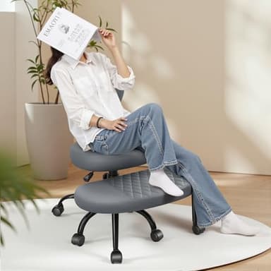 AtHope Ergonomic Cross Legged Office Chair with Wheels - Adjustable Height for Meditation, ADHD Desk & Yoga - Wide Criss Cross Design with Lumbar Support, Kneeling Chair - Dark Gray - Image 6