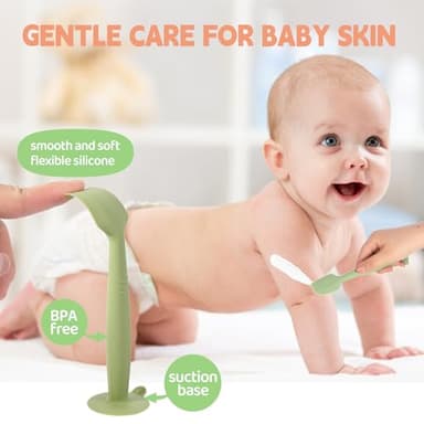 MAIKKB Baby Diaper Cream Spatula 3 Pack Diaper Spatulas Soft Silicone Diaper Cream Applicator Baby Butt Paste Spatula Brush with Suction Base,Full Size(Gray+Off-white+Green - Image 2