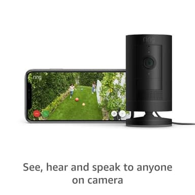 Like-New Ring Stick Up Cam Plug-In HD security camera with two-way talk, Works with Alexa - Black - Image 2