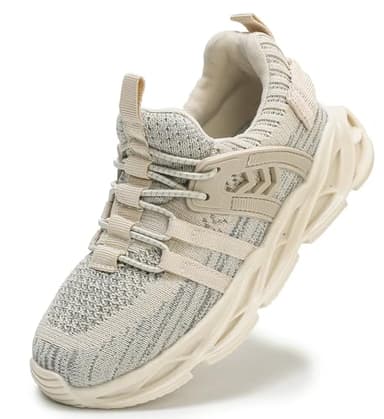 DADAWEN Boys Girls Lightweight Breathable Sneakers Kids Tennis Shoes Athletic Running Shoes for Toddler/Little Kid Beige US Size 10 M Toddler - Image 1