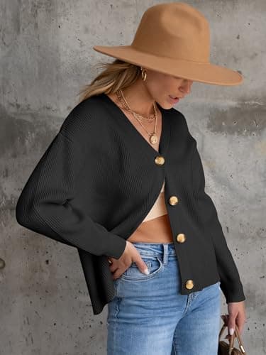 ANRABESS Women Cardigan Sweaters 2024 Fall Oversized Button Open Front Knit Lightweight Cardigans Fall Outfits Outerwear Black Medium - Image 3