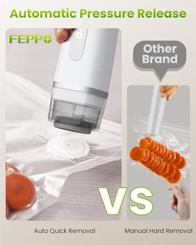 FEPPO Vacuum Sealer for Food with Visible Water Tank, Handheld Saver Compact Vacuum Sealer Machine with 30 Reusable Bags for 6X Preservation & Fresh, White - Image 3