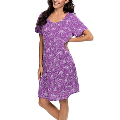 Tugege Women's Nightgown Short Sleeve Sleepshirts House Dress Sleepwear Casual Print Pajama (Purple, Large) - Image 5