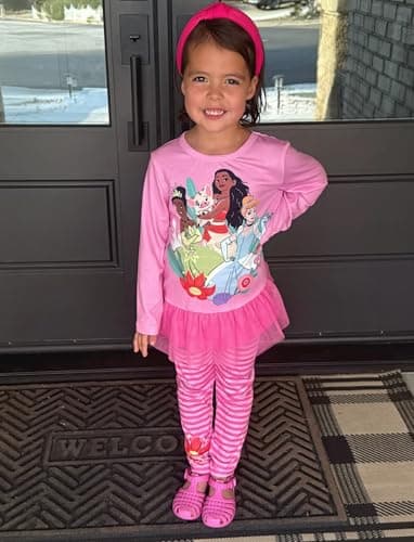 Disney Princess Toddler Girl Outfit 2PCS Girls Clothes Long Sleeve T-Shirt Dress and Striped Leggings Clothing Sets Fall Casual Pullover Dailywear Pink 3-4T - Image 2