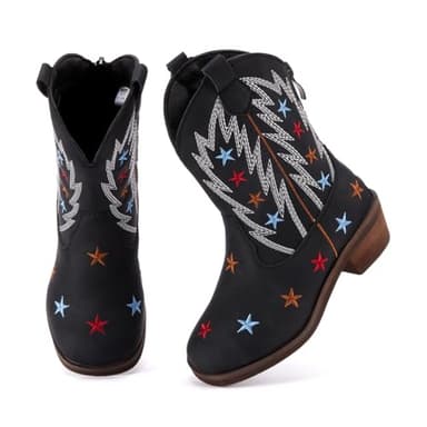 BMCiTYBM Girls Cowgirl Boots Unisex-Child Mid Calf Toddler Cowboy Boots Little Kids Western Boots Square Toe All Seasons Shoes Multi-Black Size 8 Toddler - Image 3