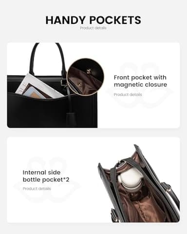 LOVEVOOK Laptop Tote Bag for Women, Leather Office Work Bag Briefcase fit for 15.6 inch Laptop, Large Teacher Computer Bag Handbag,2pcs Set Leather/Black - Image 9