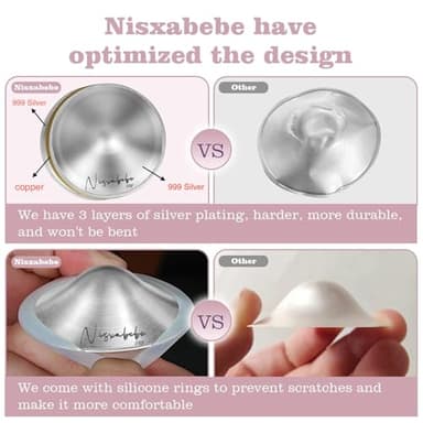 Nisxabebe The Original Silver Nursing Cups-Nipple Shields for Breastfeeding Newborn-Breast Feeding Essentials Must Haves-Nipple Covers to Protect Nursing Nipples,Trilaminate 999 Silver,Regular Size - Image 3