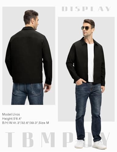 TBMPOY Men's Lightweight Jackets Casual Windbreaker Stylish Light Fall Spring Golf Work Dress Business Black XL - Image 6