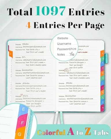 hi!SCI Password Keeper Book with Colorful Alphabetical Tabs, Hardcover Password Log-book for Internet Password and Website Address, 5.8"×8.4" Password Notebook for Home Office (Turquoise, Medium (5.8 x 8.4 Inch)) - Image 3