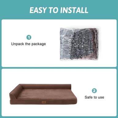 COZY KISS Orthopedic Dog Beds for Extra Large Dogs, XXL Pet Couch for XLarge Dog, Big Supportive Foam Bolster Sofa with Waterproof Lining Cover, Anti-Slip, Washable, L Shape, 48x32x7.5 in, Brown - Image 8