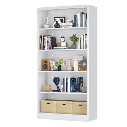 LyAosdFu Metal Bookcase, 14" Deep Bookshelf, 66" Tall Bookcases with Adjustable Shelves, 5 Shelf Bookcase, Industrial Bookshelves and Bookcases for Living Room, Office, Library. White Book Shelf. - Image 1