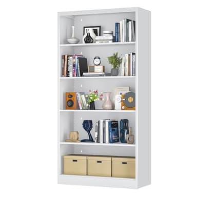 LyAosdFu Metal Bookcase, 14" Deep Bookshelf, 66" Tall Bookcases with Adjustable Shelves, 5 Shelf Bookcase, Industrial Bookshelves and Bookcases for Living Room, Office, Library. White Book Shelf. - Image 1