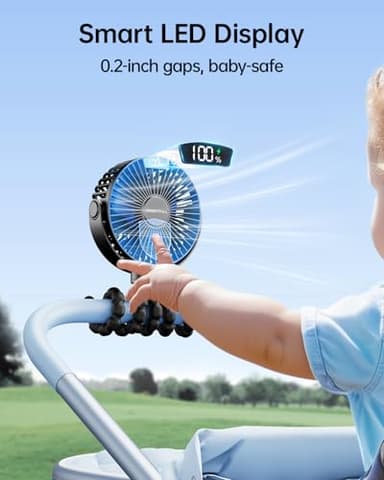 SWEETFULL Portable Stroller Fan with Display 4000mAh Battery Powered Mini Clip On Fan, 4-Speed Rechargeable Small Personal Cooling for Baby Car Seat Crib Travel - Black - Image 2