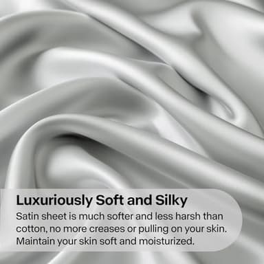 BEDELITE King Size Sheets Set, Luxury Soft Grey Satin Sheets for Hair and Skin, Similar to Silk Bed Sheets Set 4 Pieces with 1 Deep Pocket Fitted Sheet, 1 Flat Sheet, and 2 Pillowcases - Image 3