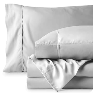 Bare Home Queen Sheet Set - Luxury 1800 Ultra-Soft Microfiber - Double Brushed - Deep Pockets - Easy Fit - 4 Piece Set - Bedding Sheets & Pillowcases (Queen, Cloud Grey) - Image 9