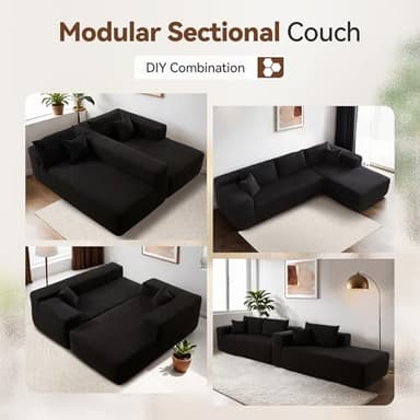 CAODOC 104" Cloud Sectional Couch with Comfy Chaise, Boneless L Shape Sofa with Deep Seat, Minimalist Modular Couches Sleeper for Living Room Bedroom Apartment Lounge,Black - Image 8