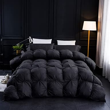 Three Geese Pinch Pleat Waterfowl Feathers and Down Comforter Queen Size Duvet Insert, 1200TC 100% Cotton Fabric, Premium All Seasons BlackGrey Warm Hotel Comforter with 8 Tabs. - Image 2