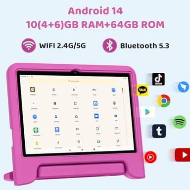 2025 Upgraded Android 14 Tablet, 10inch Kids Tablet , Octa-core CPU, 10GB+64GB+1TB Expand Tablets for Kids with Kids Space, Parental Control, 6000mAh Big Battery, HD Touchscreen Display Tableta (Pink) - Image 3
