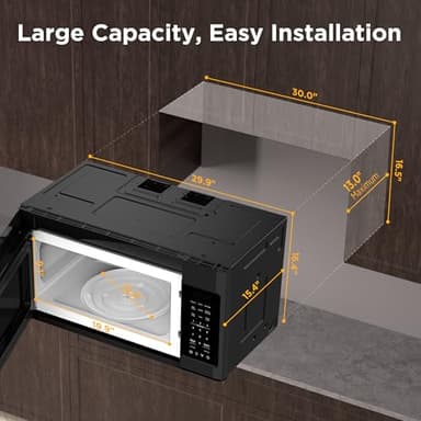 BLACK+DECKER Over the Range Microwave Oven with Vent and One-Touch Auto Cooking, 1.7 cu. ft. OTR Over Stove Microwave, Black, 1000 Watts, EM044K6CF-BK - Image 7