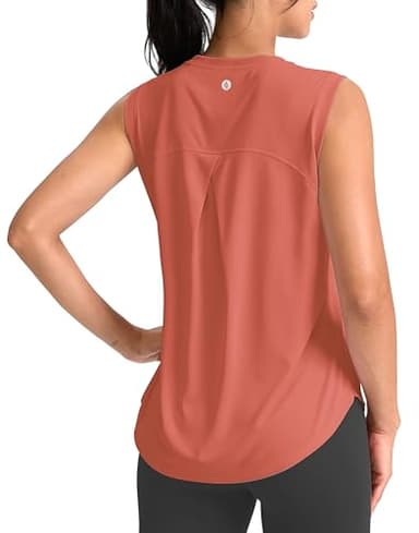 SANTINY Women's Sleeveless Workout Tops Breathable Lightweight Active Tennis Yoga Shirts Athletic Running Tank Tops for Women (Coral_L) - Image 1