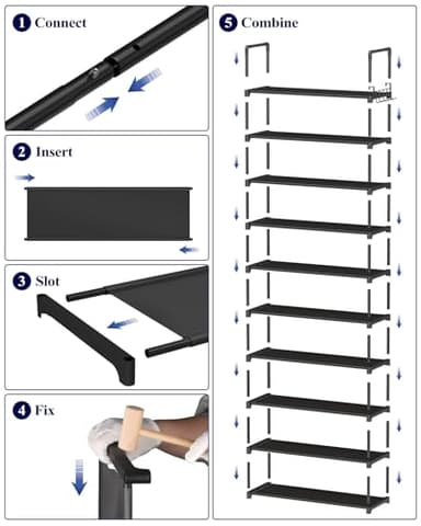 Kitsure Shoe Rack for Closet - 10-Tier Shoe Organizer with Hook Rack, Large-Capacity & Space-Saving Shoe Shelf for Entryway, Bedroom, Living Room,32.2" x 11.8" x 68.5", Black - Image 8