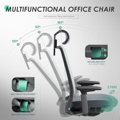 COLAMY Ergonomic Office Chair, High Back Computer Executive Desk Chair with Lumbar Support, Adjustable Headrest and 4D Arms, Slide Seat-BlackGrey - Image 6
