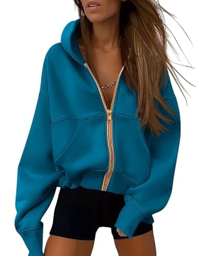 PRETTYGARDEN Hoodies for Women Sweatshirt Zip Up Hoodie Fall Fashion 2025 Trendy Long Sleeve Jackets Winter Clothing Outfits (Lake Blue,X-Large) - Image 1