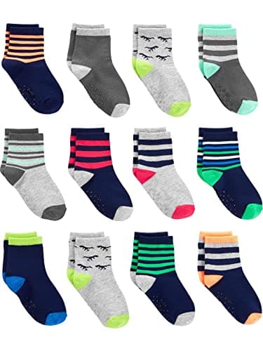 Simple Joys by Carter's Baby 12-Pack Socks, Multicolor/Dinosaur/Stripe, 4T - Image 1