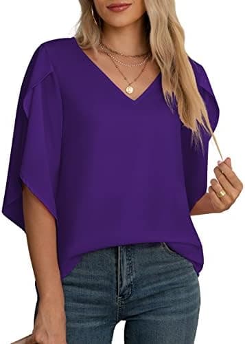 Jouica Women's Fall Casual 3/4 Ruffled Sleeve Chiffon Blouse Tops for Women - Image 5