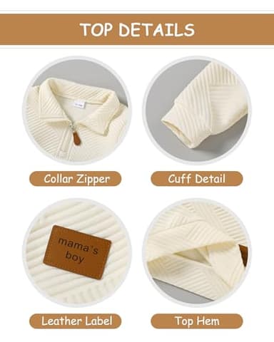 ZOEREA Toddler Baby Boy Clothes Outfits Long Sleeve Solid Sweatshirt and Pants 2 Piece Fall Winter Sweatsuit Set Apricot 12-18 Months - Image 4