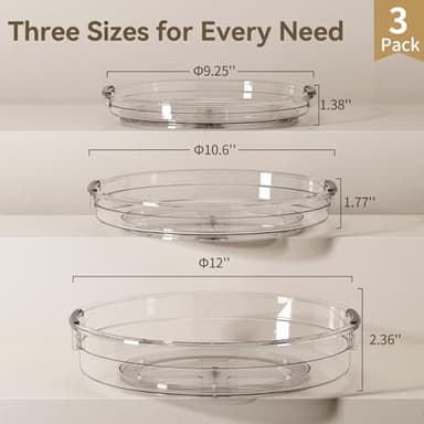 LAMU 3 Pack Lazy Susan Organizer Turntable for Cabinet, Rotating Condiment Organizer for Kitchen Pantry Organizers and Storage, Table Top, Fridge, Countertop, Spice Organization, 9.25'' 10.6'' 12'' - Image 6