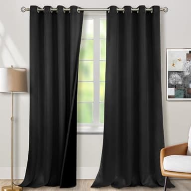 BGment Black Blackout Curtains 95 Inches Long 2 Panels Set for Living Room, Thermal Insulated 100% Light Blocking Curtains & Drapes, Grommet Soundproof Curtains for Bedroom Window, Each 52 Wide - Image 1