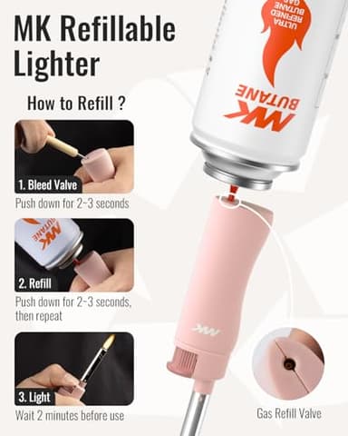 MK Candle Lighter, Butane Refillable Wind-Resistant Flame, 5-Pack for BBQ, Camping, Outdoor Use (Pastel-5pc) - Image 2