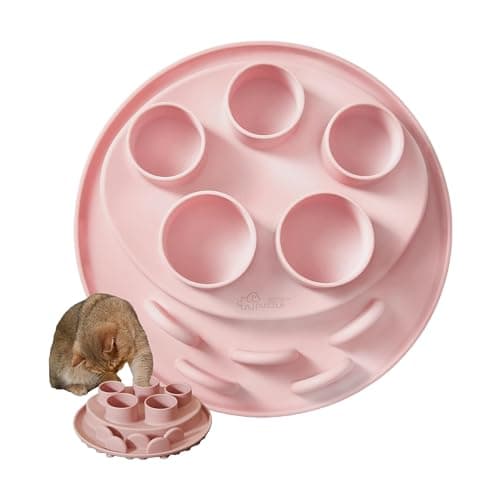 Puzzle Feeder Mat, Slow Feeder for Good Cat Eating Habits, Interactive Cat Toys, Pink - Image 1
