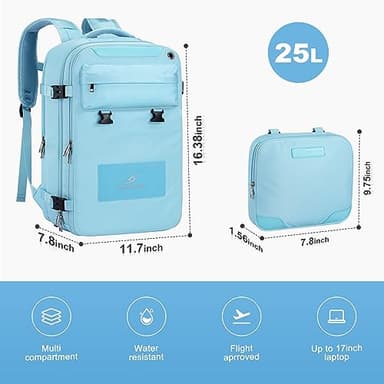 Maelstrom Travel Backpack for Women Men,25L Laptop Backpack Fits 17-Inch Laptop,Waterproof Carry On Backpack for Airplanes with Detachable Crossbody Bag&Shoe Compartment,Light Blue, Medium - Image 3