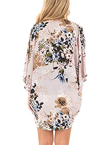 Chunoy Women Floral Kimono Cover Up Short Sleeve Shawl Chiffon Casual Lightweight Cardigan Grey Small - Image 3