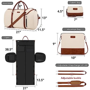4pcs Convertible Garment Duffel Bag for Travel - 50L 2-in-1 Carry On Weekender Overnight Bag with Toiletry Bag, Fits Suits & Dresses, Trolley Sleeve, Hanging Suit Compartment, Waterproof Shoe Pocket - Image 5