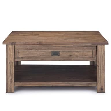 SIMPLIHOME Monroe Square Coffee Table - 38 inch Wide Solid Acacia Wood Living Room Table in Rustic Natural Aged Brown, Rustic Cocktail Table for Family Room or Lounge with 2 Drawers and Open Shelf - Image 5
