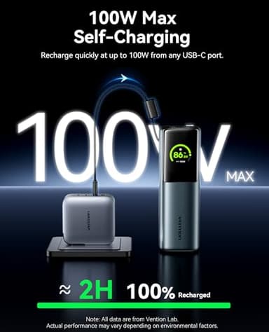 VENTION Powerhive Laptop Power Bank, 200W 27000mAh, Built-in and Extra 240W USB-C Cables, Portable Laptop Charger, Digital Display, for iPhone 17/16/15/14/13 Pro Max, MacBook, Dell, HP, Galaxy S24 - Image 8