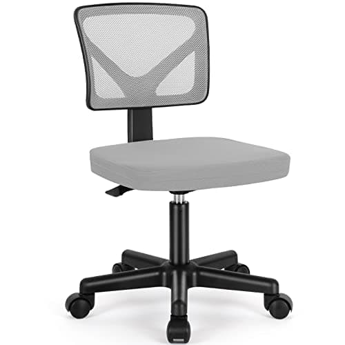 Armless Small Home Office Desk Chair, Ergonomic Low Back Computer Chair, Adjustable Rolling Swivel Task Chair with Lumbar Support for Small Space, 1 Pack, Grey - Image 1