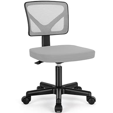 Armless Small Home Office Desk Chair, Ergonomic Low Back Computer Chair, Adjustable Rolling Swivel Task Chair with Lumbar Support for Small Space, 1 Pack, Grey - Image 1