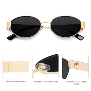 SOJOS Retro Oval Sunglasses for Women Trendy Classic Shades UV400 Protection, Gold/Grey - Image 5